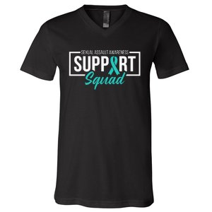 Sexual Assault Awareness Support Squad I Wear Teal Ribbon V-Neck T-Shirt