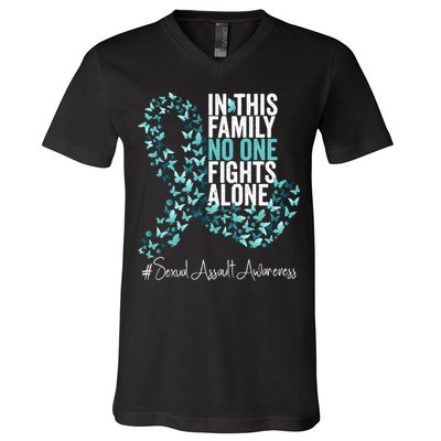 Sexual Assault Awareness Month Teal Ribbon V-Neck T-Shirt