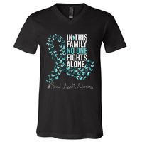 Sexual Assault Awareness Month Teal Ribbon V-Neck T-Shirt