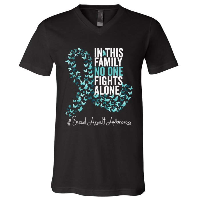 Sexual Assault Awareness Month Teal Ribbon V-Neck T-Shirt