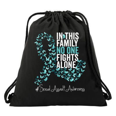 Sexual Assault Awareness Month Teal Ribbon Drawstring Bag