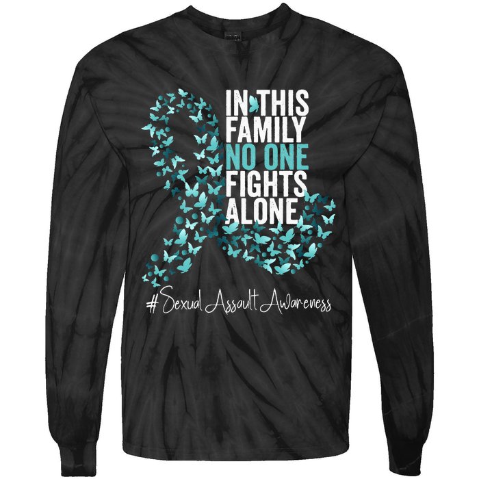 Sexual Assault Awareness Month Teal Ribbon Tie-Dye Long Sleeve Shirt