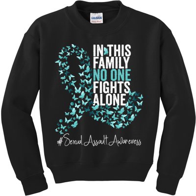 Sexual Assault Awareness Month Teal Ribbon Kids Sweatshirt