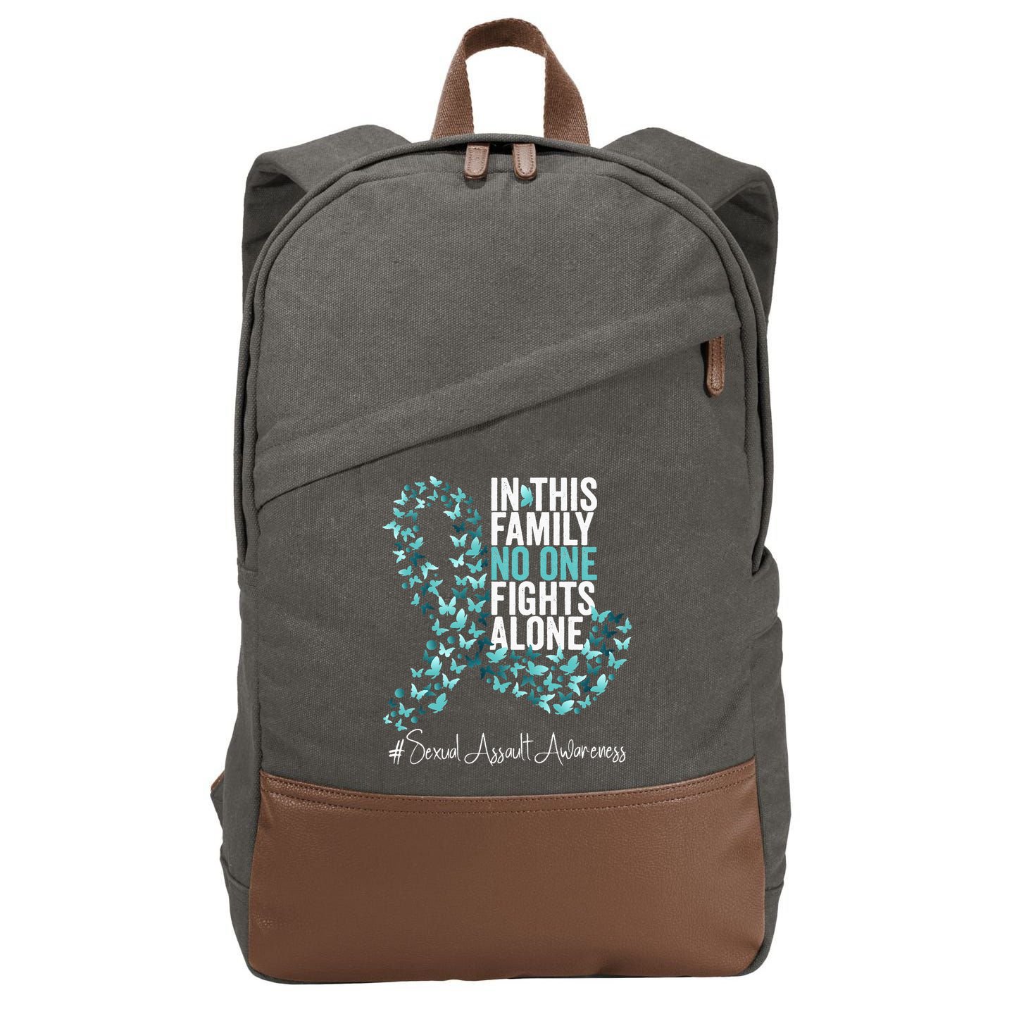 Sexual Assault Awareness Month Teal Ribbon Cotton Canvas Backpack