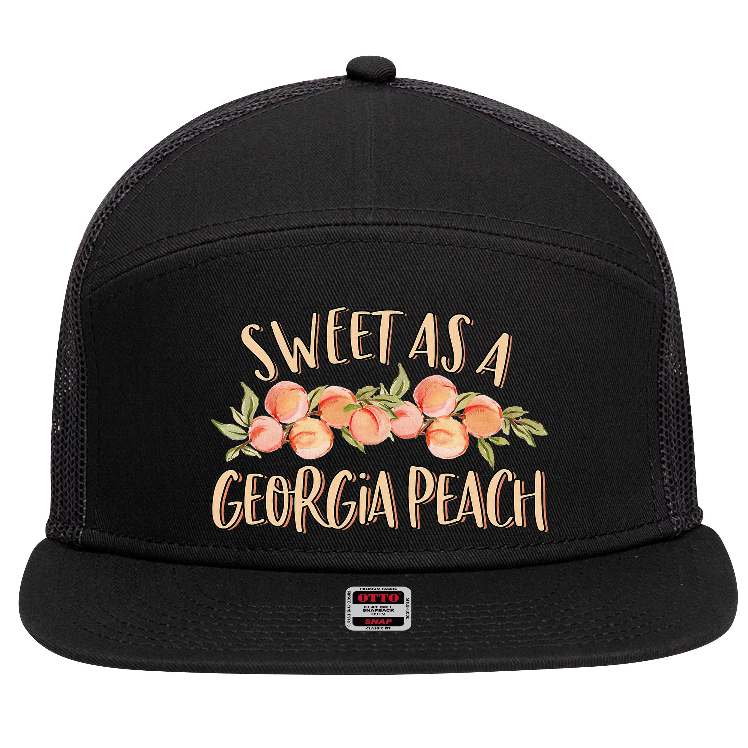 Sweet As A Georgia Peach Cute Funny Southern Georgia 7 Panel Mesh Trucker Snapback Hat