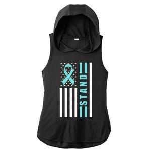 Sexual Assault Awareness Month USA American Flag Stand Ladies PosiCharge Tri-Blend Wicking Draft Hoodie Tank