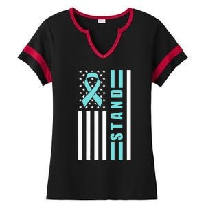 Sexual Assault Awareness Month USA American Flag Stand Ladies Halftime Notch Neck Tee