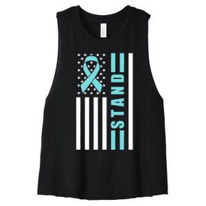 Sexual Assault Awareness Month USA American Flag Stand Women's Racerback Cropped Tank