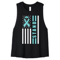 Sexual Assault Awareness Month USA American Flag Stand Women's Racerback Cropped Tank