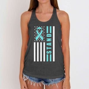 Sexual Assault Awareness Month USA American Flag Stand Women's Knotted Racerback Tank