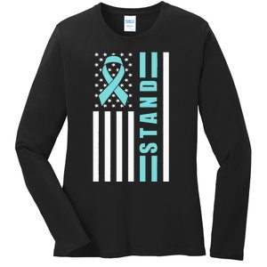 Sexual Assault Awareness Month USA American Flag Stand Ladies Long Sleeve Shirt