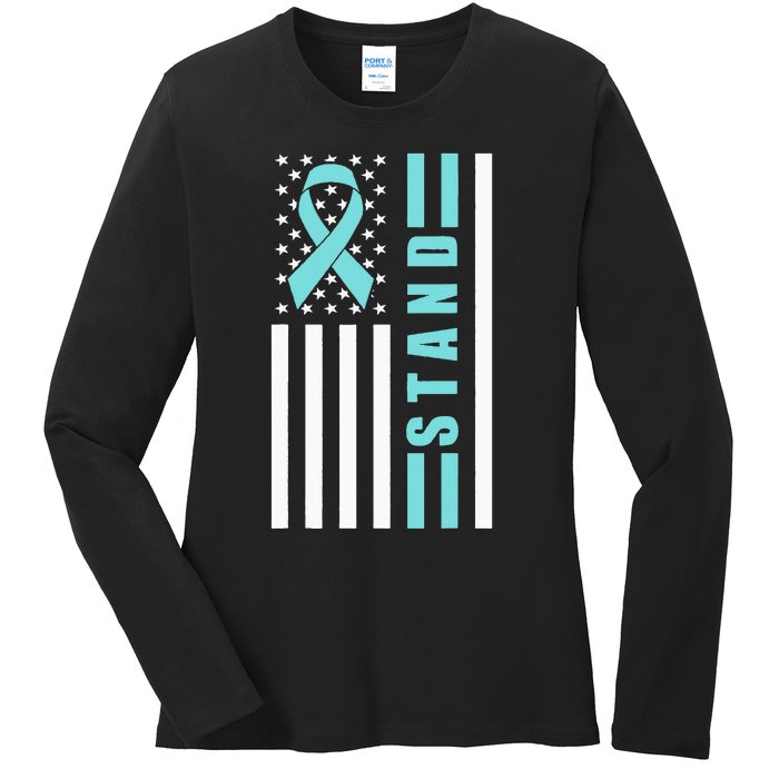 Sexual Assault Awareness Month USA American Flag Stand Ladies Long Sleeve Shirt