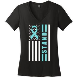 Sexual Assault Awareness Month USA American Flag Stand Women's V-Neck T-Shirt