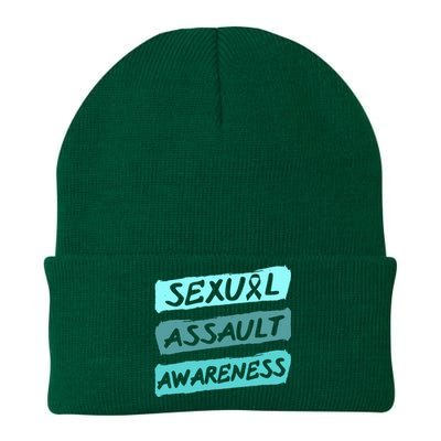 Sexual Assault Awareness Teal Ribbon Knit Cap Winter Beanie