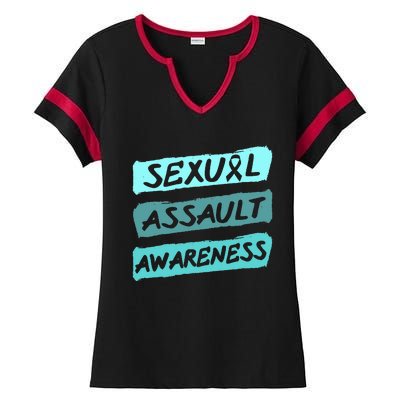 Sexual Assault Awareness Teal Ribbon Ladies Halftime Notch Neck Tee