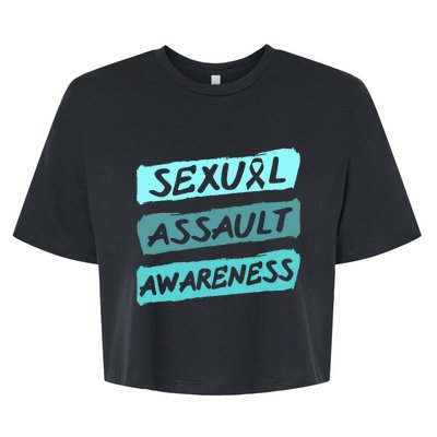 Sexual Assault Awareness Teal Ribbon Bella+Canvas Jersey Crop Tee