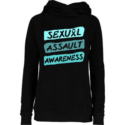 Sexual Assault Awareness Teal Ribbon Womens Funnel Neck Pullover Hood