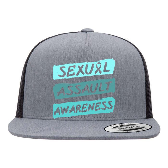 Sexual Assault Awareness Teal Ribbon Flat Bill Trucker Hat