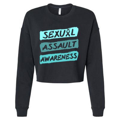 Sexual Assault Awareness Teal Ribbon Cropped Pullover Crew