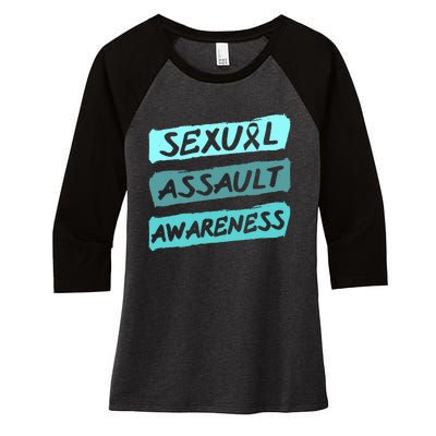 Sexual Assault Awareness Teal Ribbon Women's Tri-Blend 3/4-Sleeve Raglan Shirt