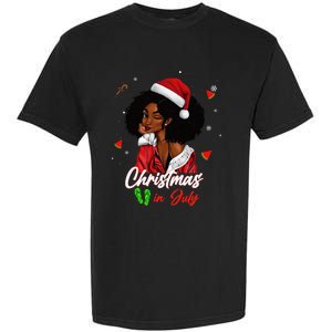 Santa African American Christmas in July Black Queen Garment-Dyed Heavyweight T-Shirt