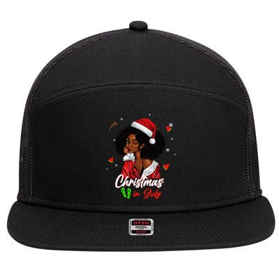 Santa African American Christmas in July Black Queen 7 Panel Mesh Trucker Snapback Hat