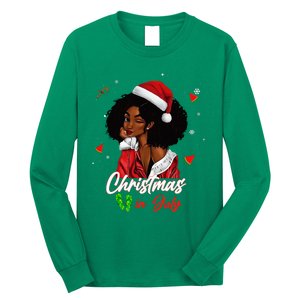 Santa African American Christmas in July Black Queen Long Sleeve Shirt