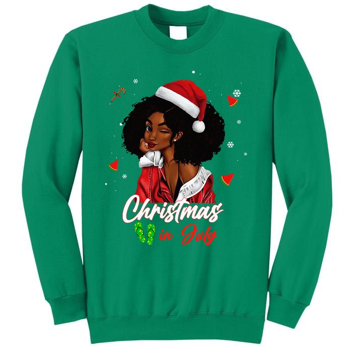 Santa African American Christmas in July Black Queen Sweatshirt