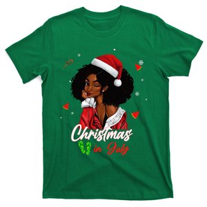 Santa African American Christmas in July Black Queen T-Shirt