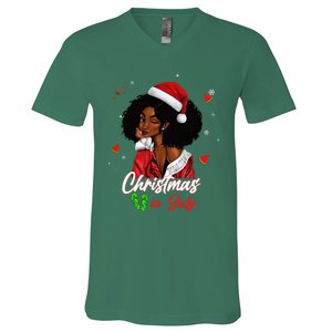 Santa African American Christmas in July Black Queen V-Neck T-Shirt