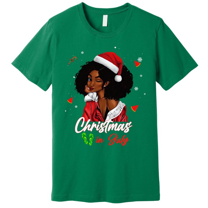 Santa African American Christmas in July Black Queen Premium T-Shirt