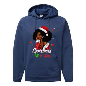 Santa African American Christmas in July Black Queen Performance Fleece Hoodie