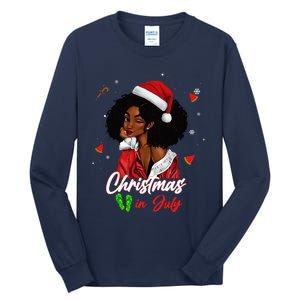 Santa African American Christmas in July Black Queen Tall Long Sleeve T-Shirt