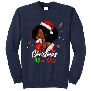 Santa African American Christmas in July Black Queen Tall Sweatshirt