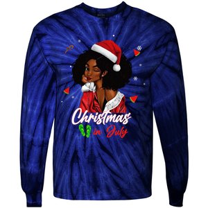 Santa African American Christmas in July Black Queen Tie-Dye Long Sleeve Shirt