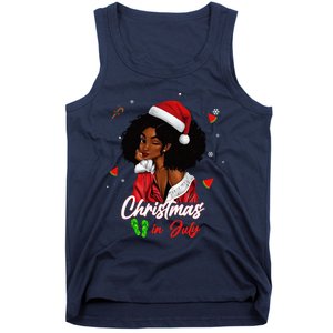 Santa African American Christmas in July Black Queen Tank Top