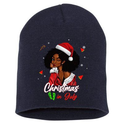 Santa African American Christmas in July Black Queen Short Acrylic Beanie