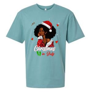 Santa African American Christmas in July Black Queen Sueded Cloud Jersey T-Shirt