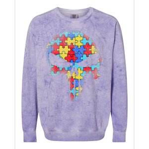 Skull Autism Awareness Tee Mom Dad Autism  Colorblast Crewneck Sweatshirt