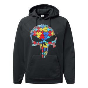 Skull Autism Awareness Tee Mom Dad Autism  Performance Fleece Hoodie