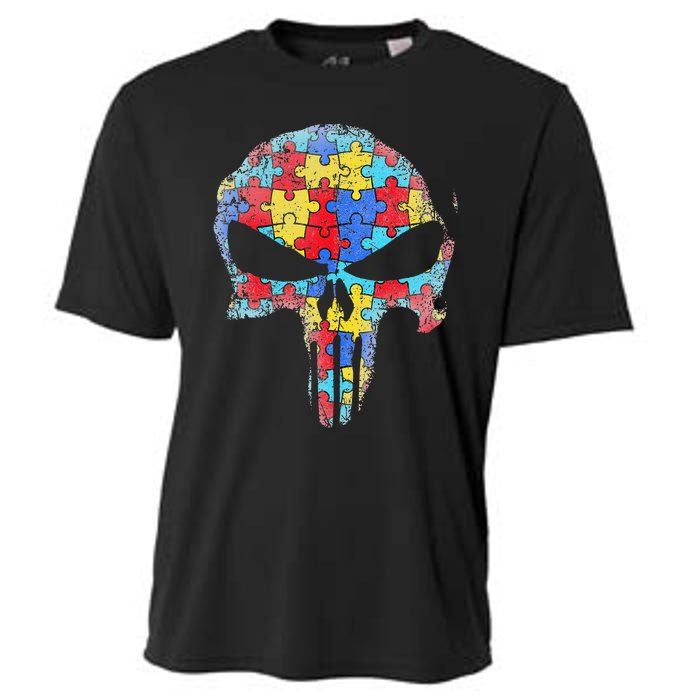 Skull Autism Awareness Tee Mom Dad Autism  Cooling Performance Crew T-Shirt