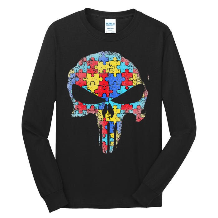 Skull Autism Awareness Tee Mom Dad Autism  Tall Long Sleeve T-Shirt