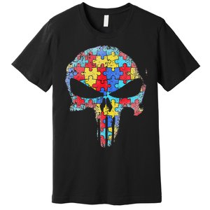 Skull Autism Awareness Tee Mom Dad Autism  Premium T-Shirt