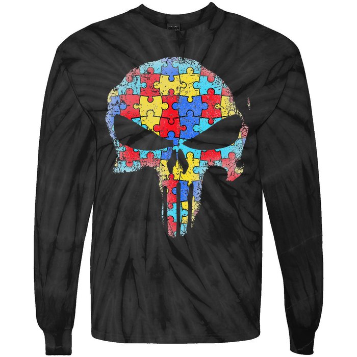 Skull Autism Awareness Tee Mom Dad Autism  Tie-Dye Long Sleeve Shirt