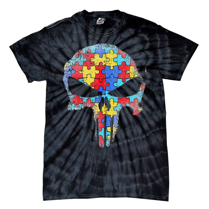 Skull Autism Awareness Tee Mom Dad Autism  Tie-Dye T-Shirt