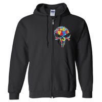 Skull Autism Awareness Tee Mom Dad Autism  Full Zip Hoodie