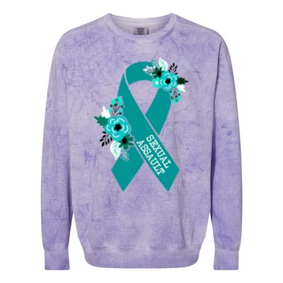 Sexual Assault Awareness Floral Teal Ribbon Awareness Gift Funny Gift Colorblast Crewneck Sweatshirt