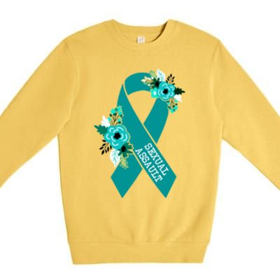 Sexual Assault Awareness Floral Teal Ribbon Awareness Gift Funny Gift Premium Crewneck Sweatshirt