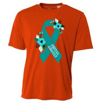 Sexual Assault Awareness Floral Teal Ribbon Awareness Gift Funny Gift Cooling Performance Crew T-Shirt