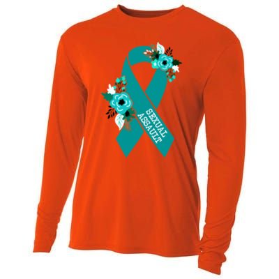 Sexual Assault Awareness Floral Teal Ribbon Awareness Gift Funny Gift Cooling Performance Long Sleeve Crew